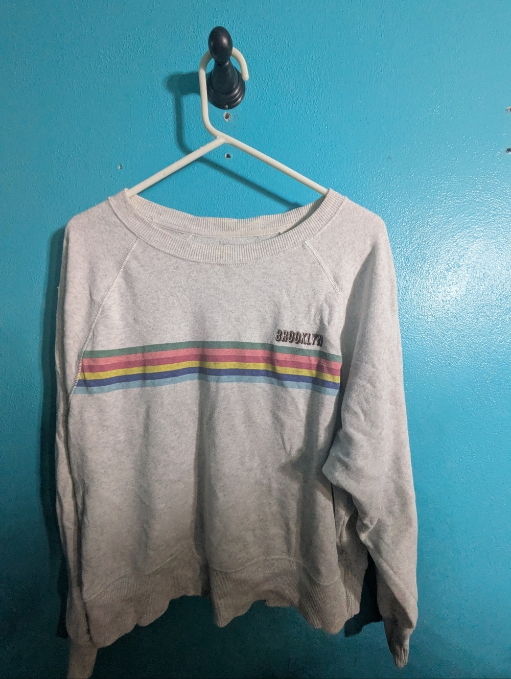 Light Gray Sweatshirt with Multicolor Stripes‎ Y2k Rainbow